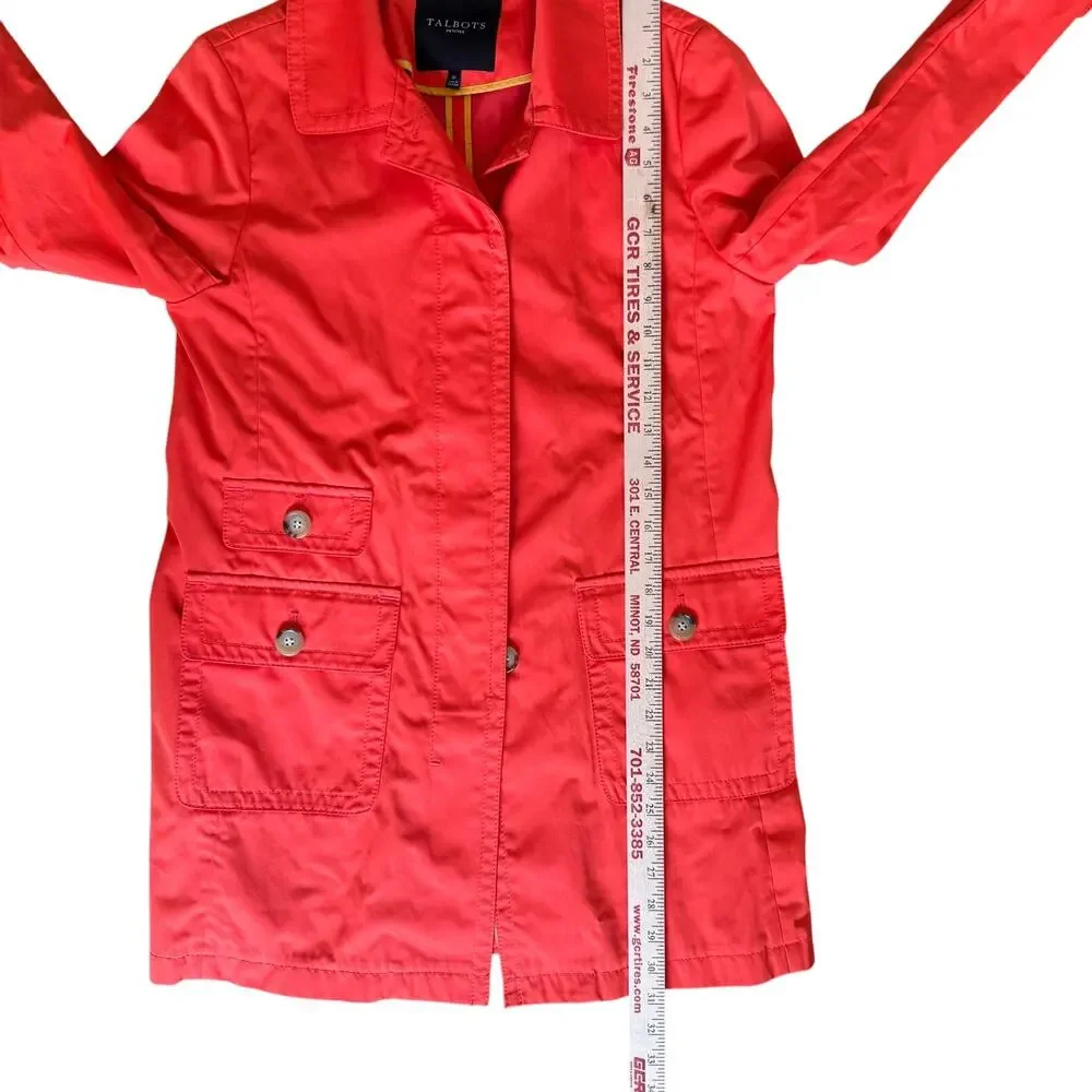 Talbots Coat Modern Mac Petite Size 6 Orange Trench Coat Rain Jacket Pockets